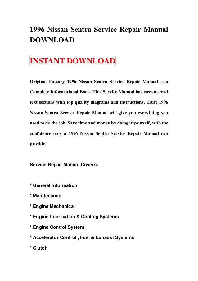1996 nissan sentra service manual