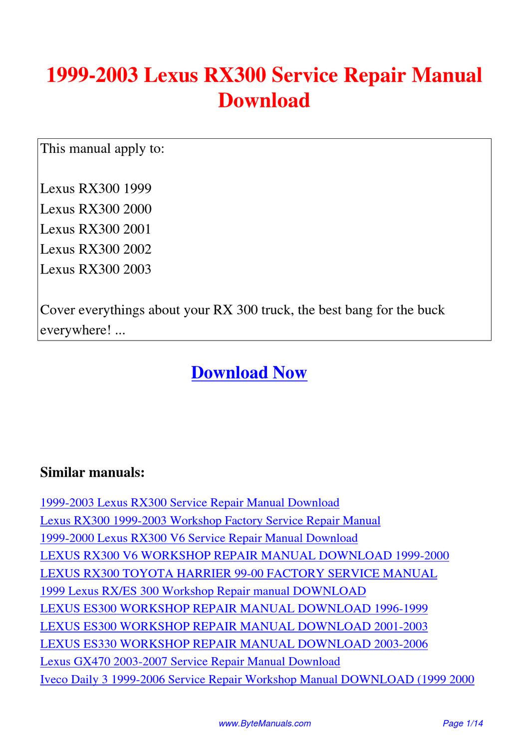 2000 lexus rx300 repair service manual download