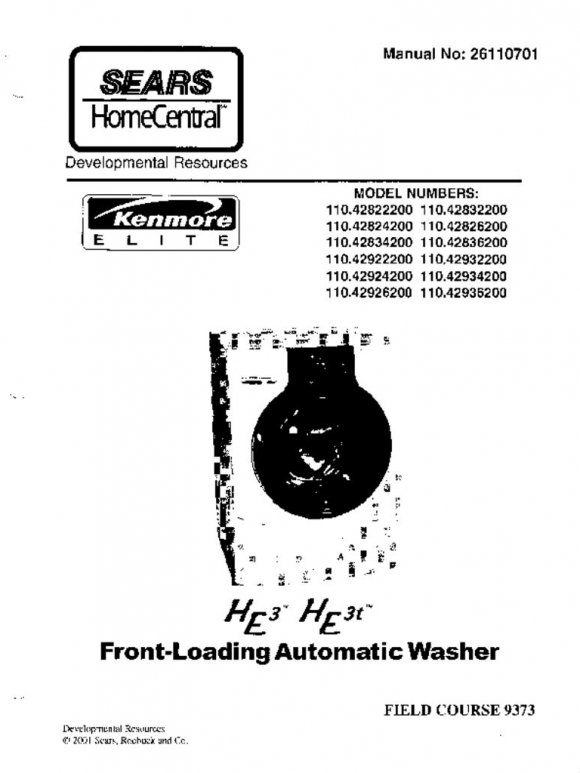 kenmore elite he3t washer owners manual