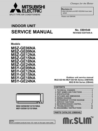 mitsubishi msz ge24na service manual
